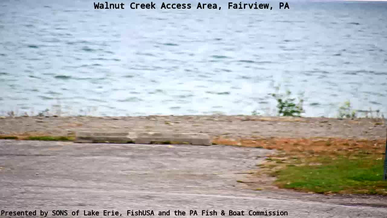 Walnut Creek Access Area lakefront and launch lot, frame from the morning of October 14, 2026