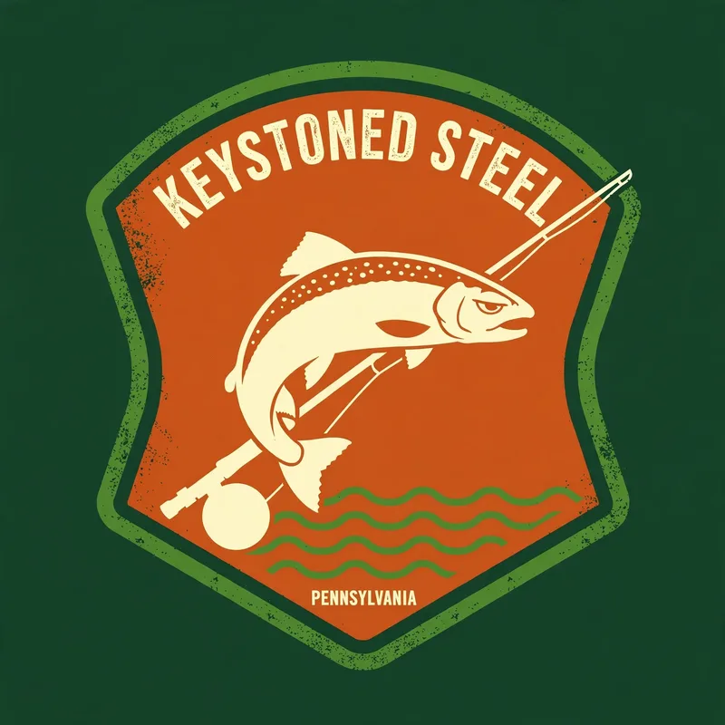 Keystoned Steel Badge embroidered patch — round badge with a half-lidded steelhead and green ring